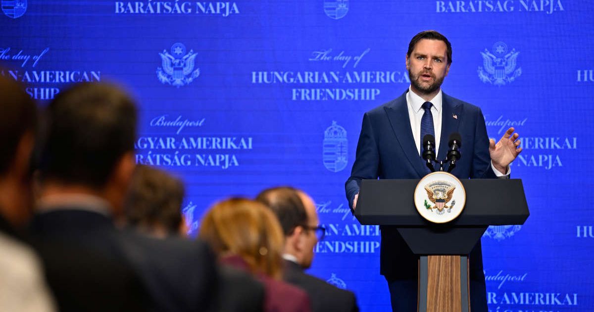 US Vice President JD Vance speaks at a joint press conference with Hungarian Prime Minister Viktor Orbán in Budapest, Hungary, Tuesday, April 7, 2026 (AP Photo/Denes Erdos)