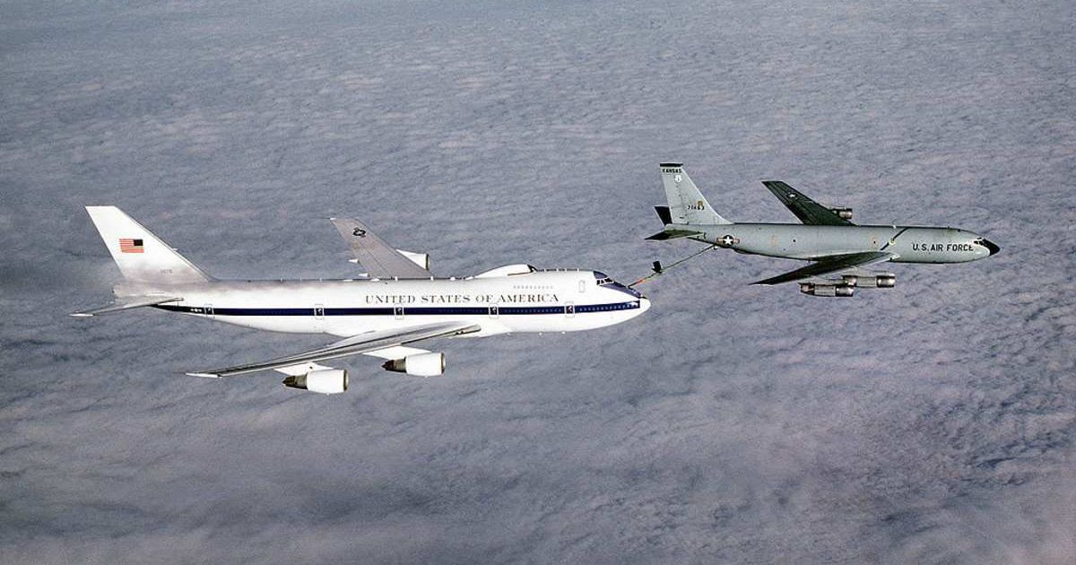 The E-4B Nightwatch was seen circling Nebraska on Monday, a maneuver analysts say suggests preparation for possible ‘all-out’ strikes (Photo by USAF)