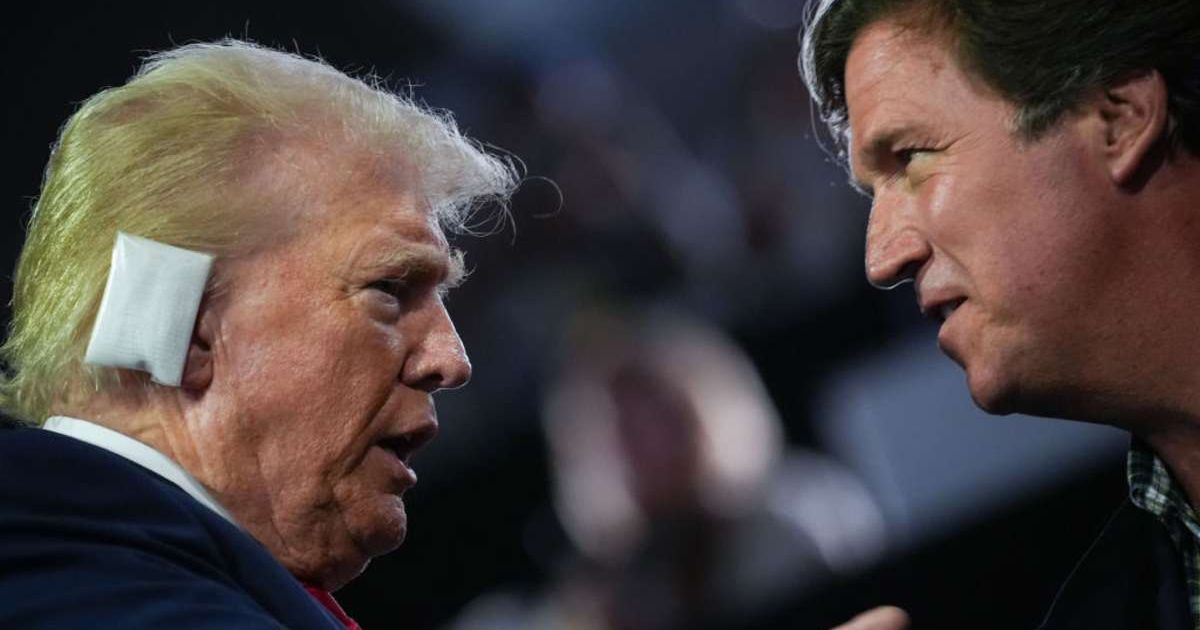 President Donald Trump sharply criticized Tucker Carlson after the commentator accused him of steering the US toward ‘nuclear war’ and called on Cabinet members to resign (Getty images) 