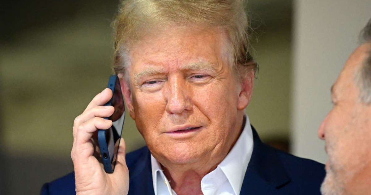 President Donald Trump spoke briefly by phone with PBS reporter Liz Landers, just hours after announcing a two-week ceasefire between the United States and Iran (Clive Mason/Getty Images)
