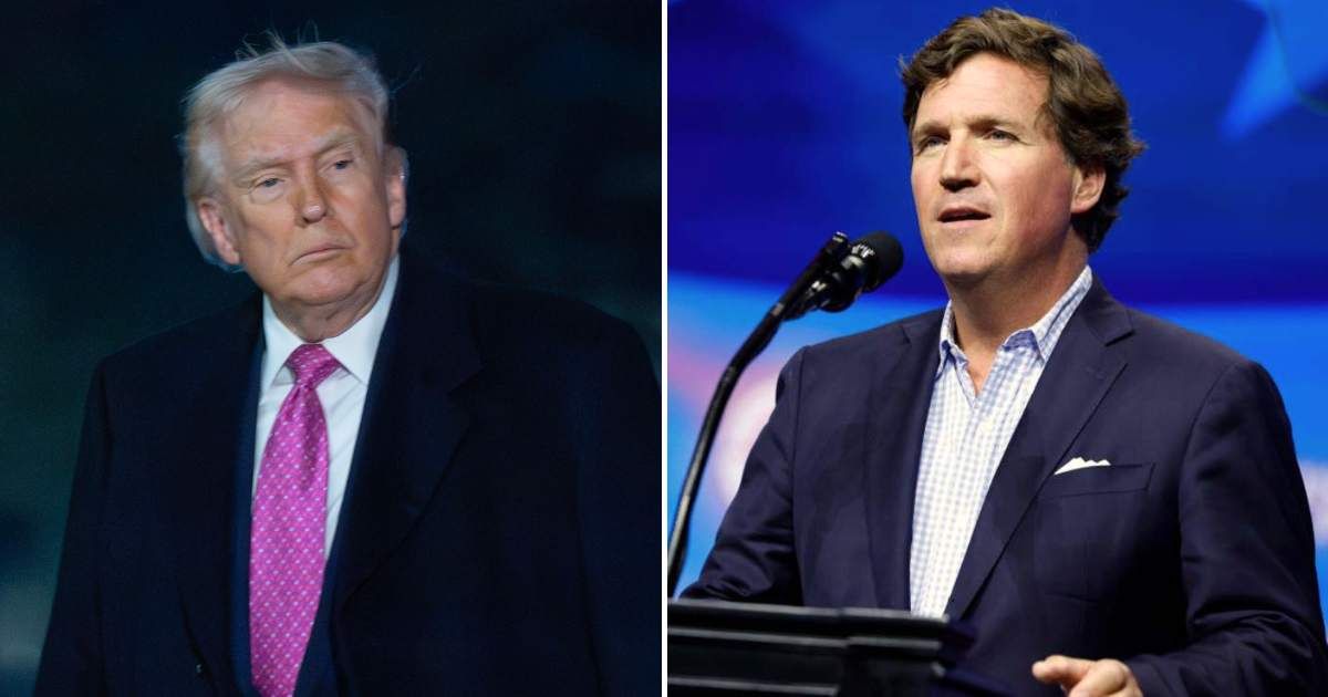 A viral claim has surfaced online alleging that Trump said Tucker Carlson did not even finish college (AP Photo/Jose Luis Magana, Getty Images)