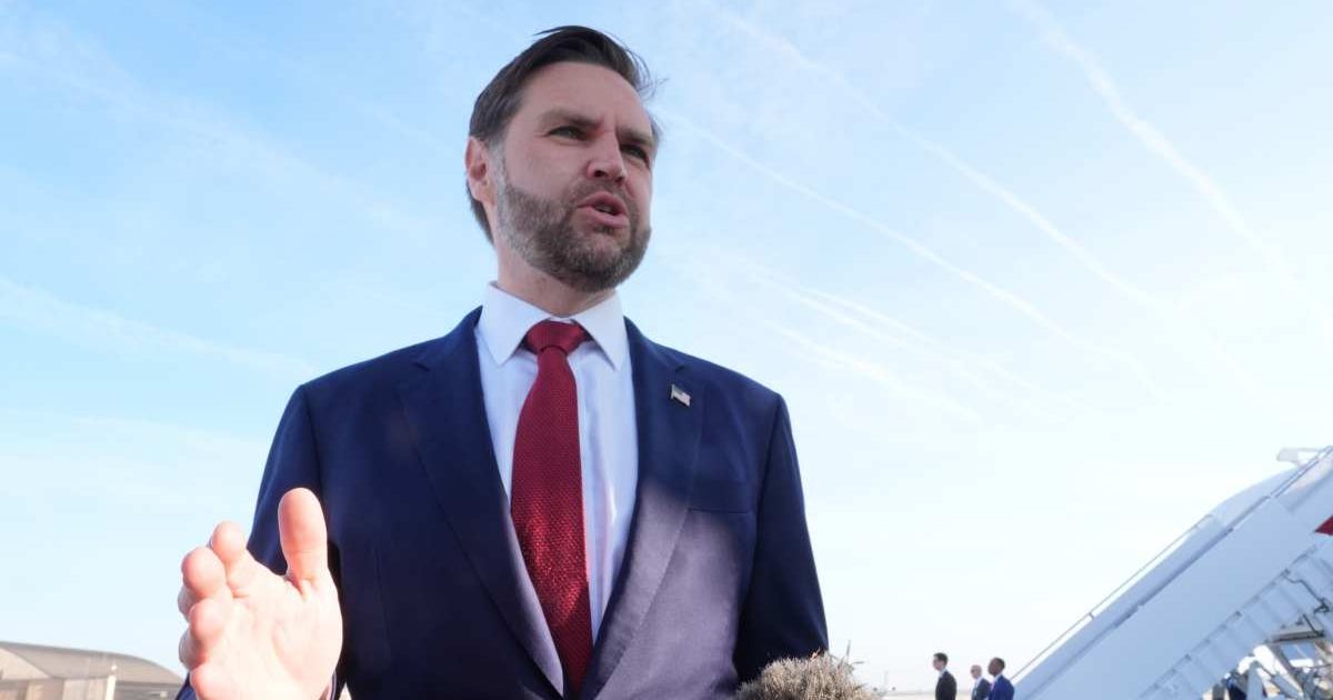 Vice President JD Vance speaks to the press before boarding Air Force Two, Friday, April 10, 2026, at Joint Base Andrews, Md, for expected departure to Pakistan, for talks on Iran (AP Photo/Jacquelyn Martin, pool)