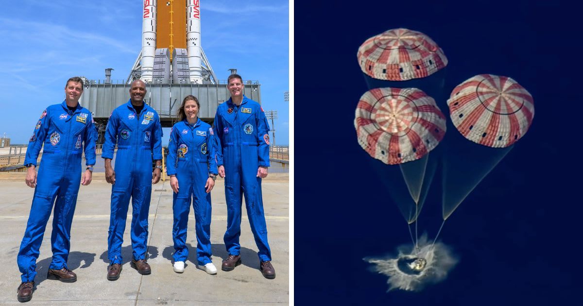 NASA astronauts Reid Wiseman, Victor Glover, Christina Koch, and CSA astronaut Jeremy Hansen splashed down in the Pacific Ocean off the coast of San Diego, California, on Friday, April 10 (Bill Ingalls/NASA via AP, NASA via AP)