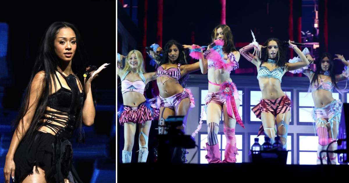 KATSEYE sparks criticism after performing with HUNTRIX in Coachella 2026 amid Manon's absence (Jeremychanphotography/Getty Images, Kevin Mazur/Getty Images)