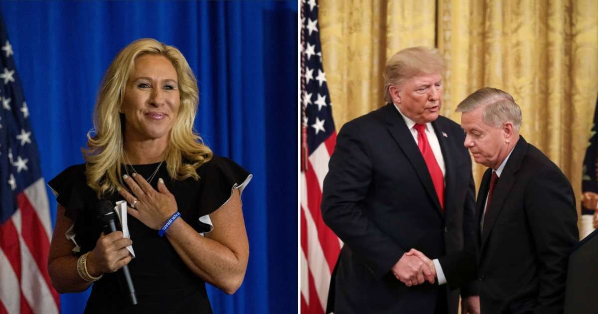 Former Congresswoman Marjorie Taylor Greene criticized Senator Lindsey Graham and questioned President Donald Trump's endorsements, pointing to a past rally incident (Getty Images)