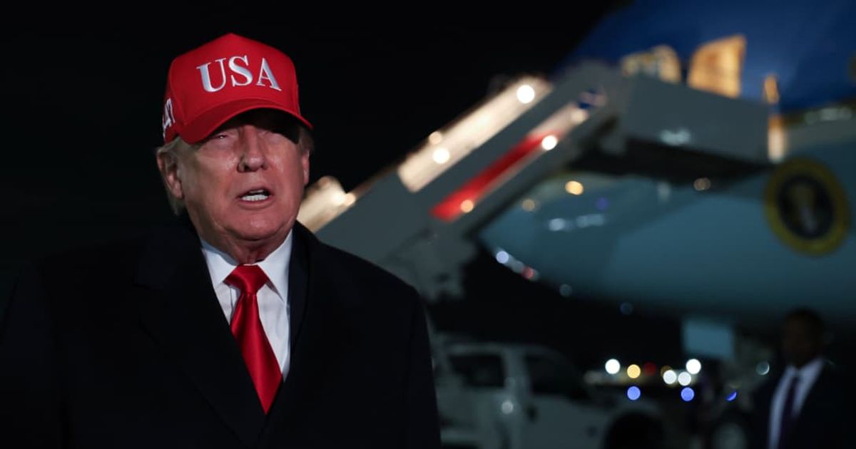 President Donald Trump spoke to the media about Iran after disembarking from Air Force One on April 12, 2026, at Joint Base Andrews, Maryland (Tasos Katopodis/Getty Images)
