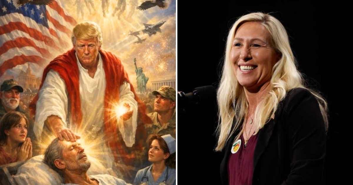 MTG allegedly slammed Trump after he posted an image depicting himself as Christ  (@realdonaldtrump/TruthSocial, Getty Images)