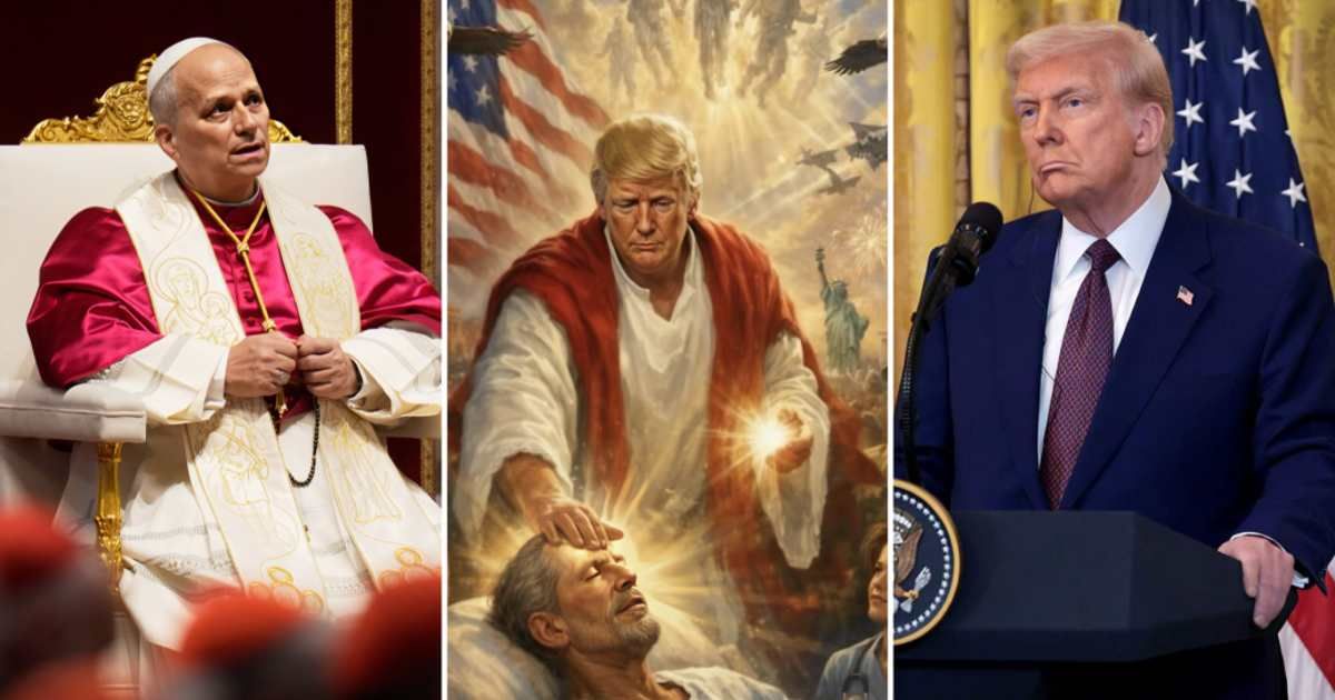 Trump dismisses 'blasphemy' claims, saying the viral AI image was a misunderstood tribute to the Red Cross (AP Photos; TruthSocial/@realDonaldTrump; Getty Images)