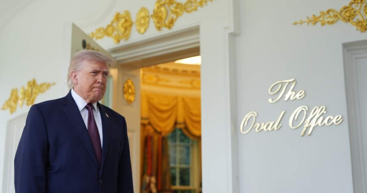 President Donald Trump speaks to reporters outside the Oval Office at the White House, Monday, April 13, 2026, in Washington (AP Photo/Alex Brandon)