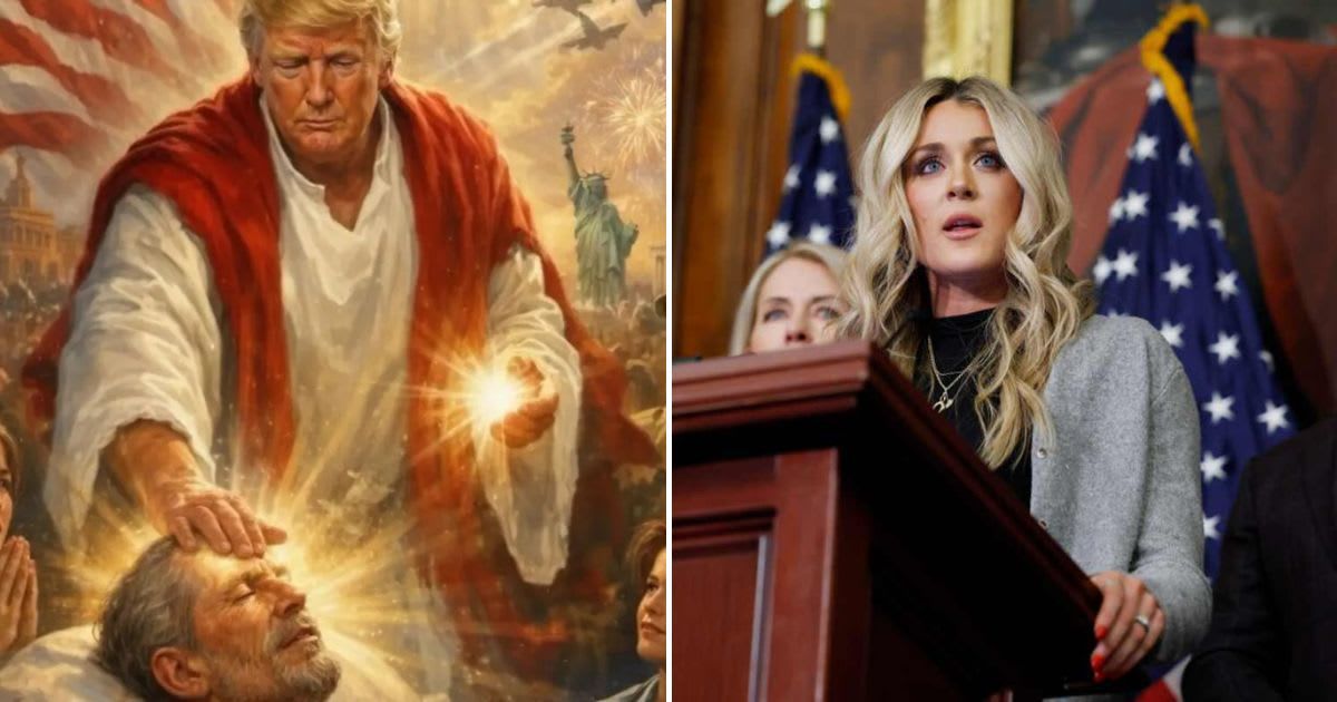 Donald Trump hit back at Riley Gaines for asking him to be humble over photo of him as Jesus Christ (@therealdonaldtrump/Truth Social, Anna Moneymaker/Getty Images)