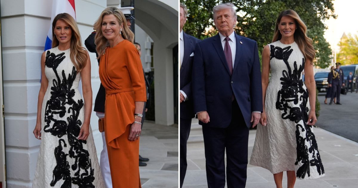 Melania Trump looked effortlessly elegant in her monochrome dress as she welcomed Queen Maxima at WH (AP Photos/Manuel Balce Ceneta)