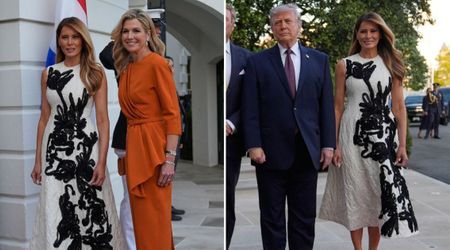 Melania exudes elegance in white floral dress as she welcomes Queen Maxima at White House dinner