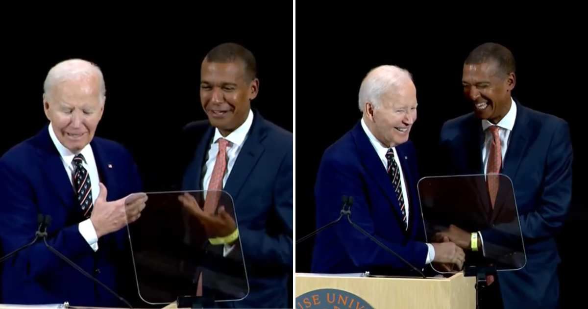 Former President Joe Biden faced backlash after saying at a Syracuse University event that trustee Jeffrey Scruggs looked like Barack Obama (Screengrabs/ The National Desk/ YouTube)