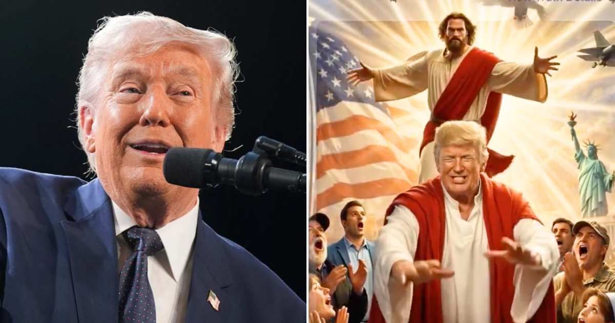 Donald Trump was mocked in an AI video shared by Iran’s Tajikistan embassy showing Jesus Christ striking him (Getty Images, X/@IRANinTJ)