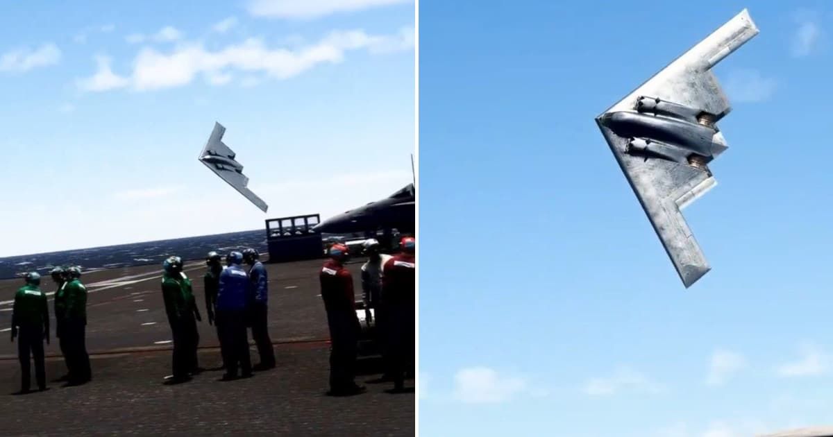 A viral video claiming to show a US B-2 Spirit stealth bomber flying close to an aircraft carrier in the Persian Gulf has sparked widespread attention amid rising tensions between the United States and Iran (@RealAlexJones/X)