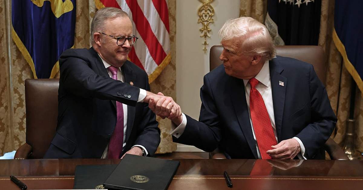 A viral screenshot showing a  Truth Social post by President Donald Trump abusing Australian Prime Minister Anthony Albanese (Anna Moneymaker/Getty Images)