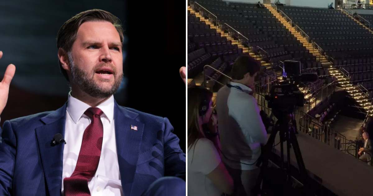 A viral video claimed to show a sparse crowd while JD Vance was speaking at a Turning Point USA event at Akins Ford Arena at the Classic Center on April 14, 2026, in Georgia (Getty Images,@jake_traylor/X)