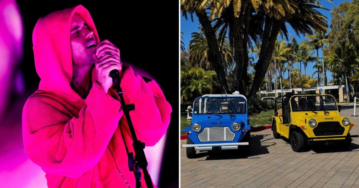A Newport Beach rental owner, Chad Marta, claims someone posing as a Justin Bieber team member scammed him out of four electric Mokes ahead of Coachella (Getty Images, @newportbeachmoke/Instagram)