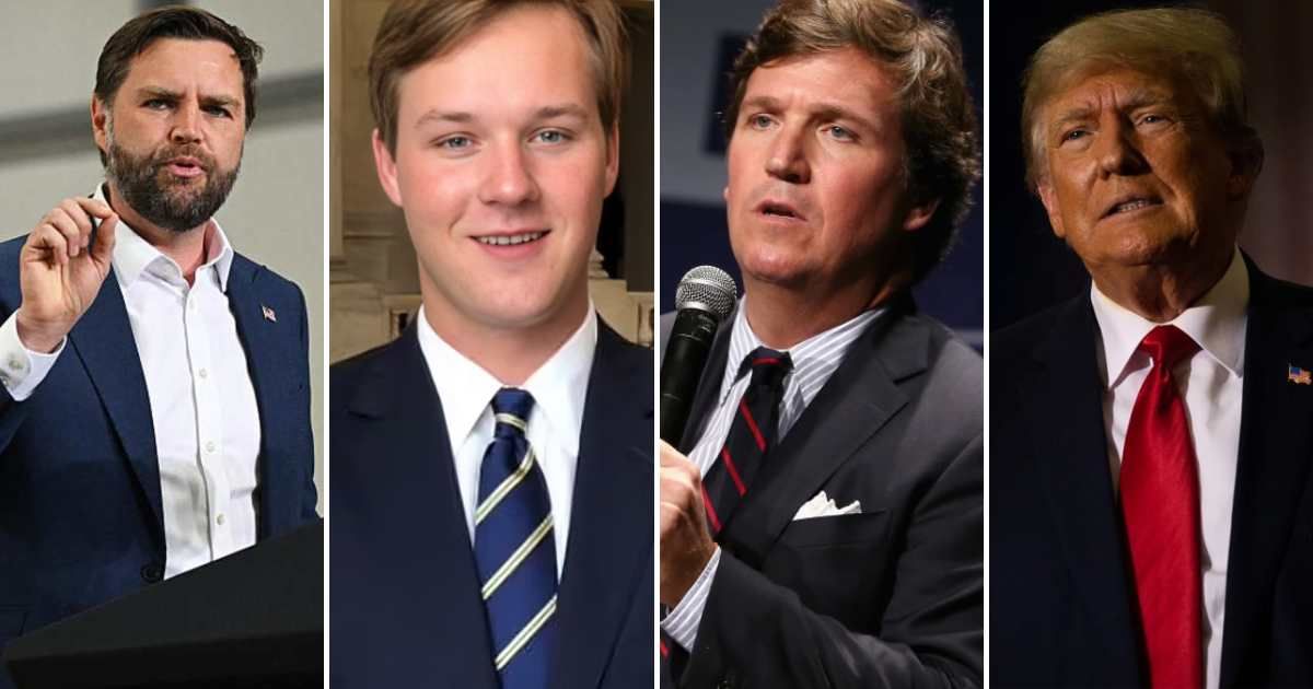 Buckley Carlson leaves the vice president’s team as his father emerges as a leading conservative critic of Operation Epic Fury (Getty Images; x/@EricDaugh; Getty Images; AP Photos)