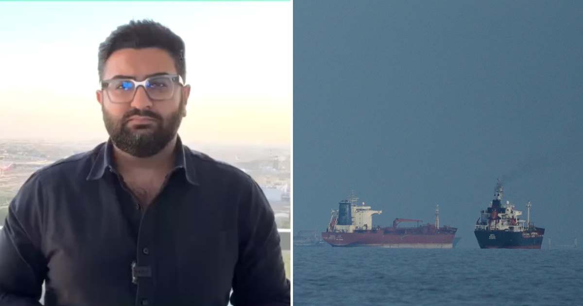 Oil tankers and cargo ships line up in the Strait of Hormuz as seen from Mina Al Fajer, United Arab Emirates, Wednesday, March 11, 2026 (AP Photo/Altaf Qadri)