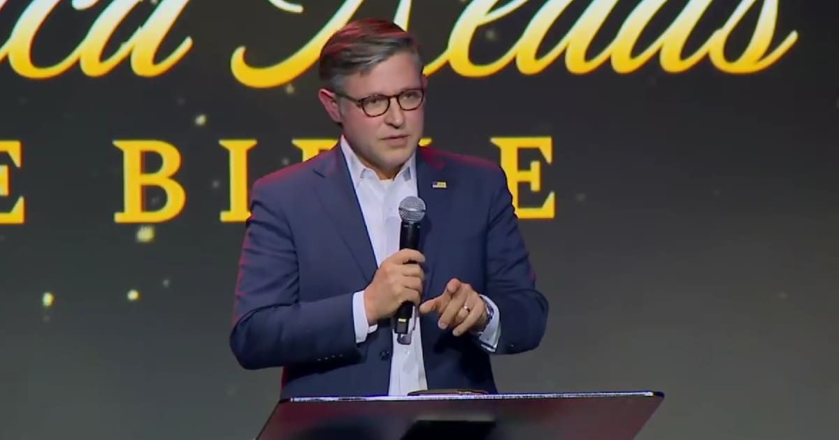 Speaker Mike Johnson kicks off the 'America Reads the Bible' event, calling it a national rededication. He shared his father's survival story as proof that 'God’s word is flawless' (Screengrab/FoxNews)