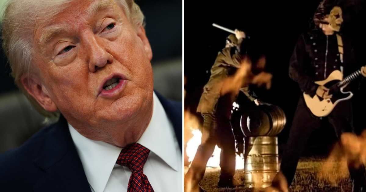 The rumor was fueled by an alleged screen recording showing a post from President Donald Trump’s official handle, featuring a clip from the heavy metal band’s popular video (AP Photo, @slipknot/YouTube)