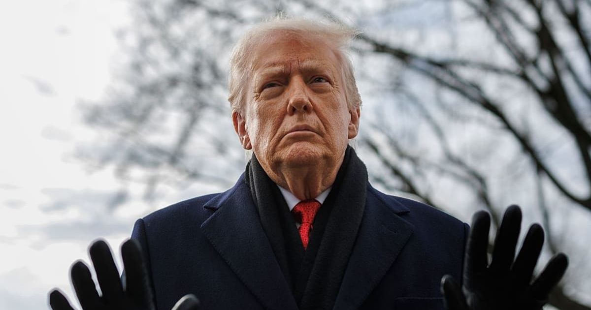 President Donald Trump addresses reporters on the South Lawn before boarding Marine One at the White House in Washington, DC, January 16, 2026 (Tom Brenner/Getty Images)
