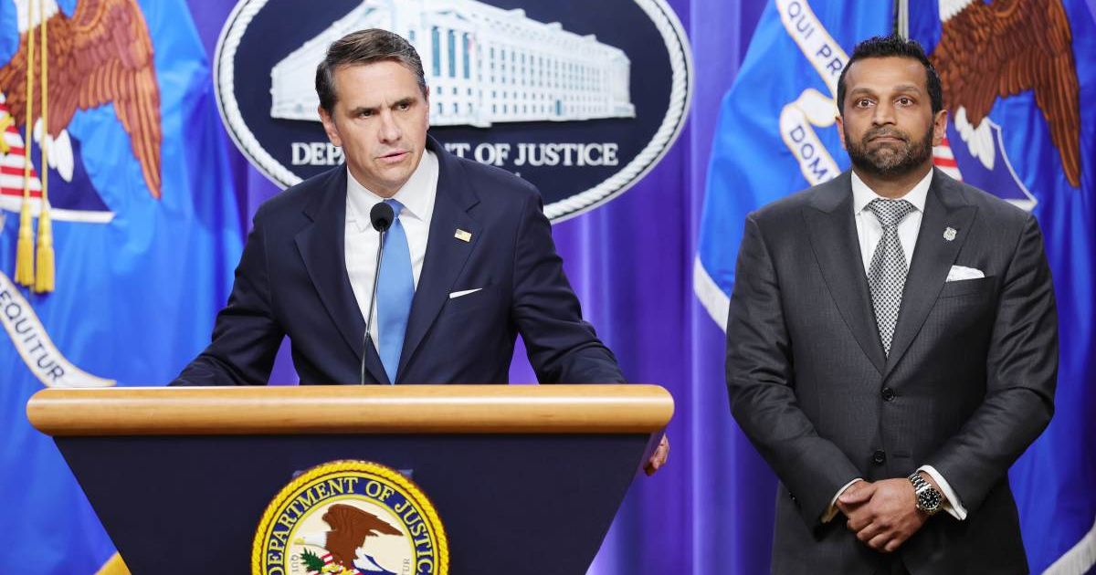 Todd Blanche speaks alongside FBI Director Kash Patel during a news conference at the at the Robert F Kennedy Department of Justice building on April 21, 2026 in Washington, DC (Anna Moneymaker/Getty Images)