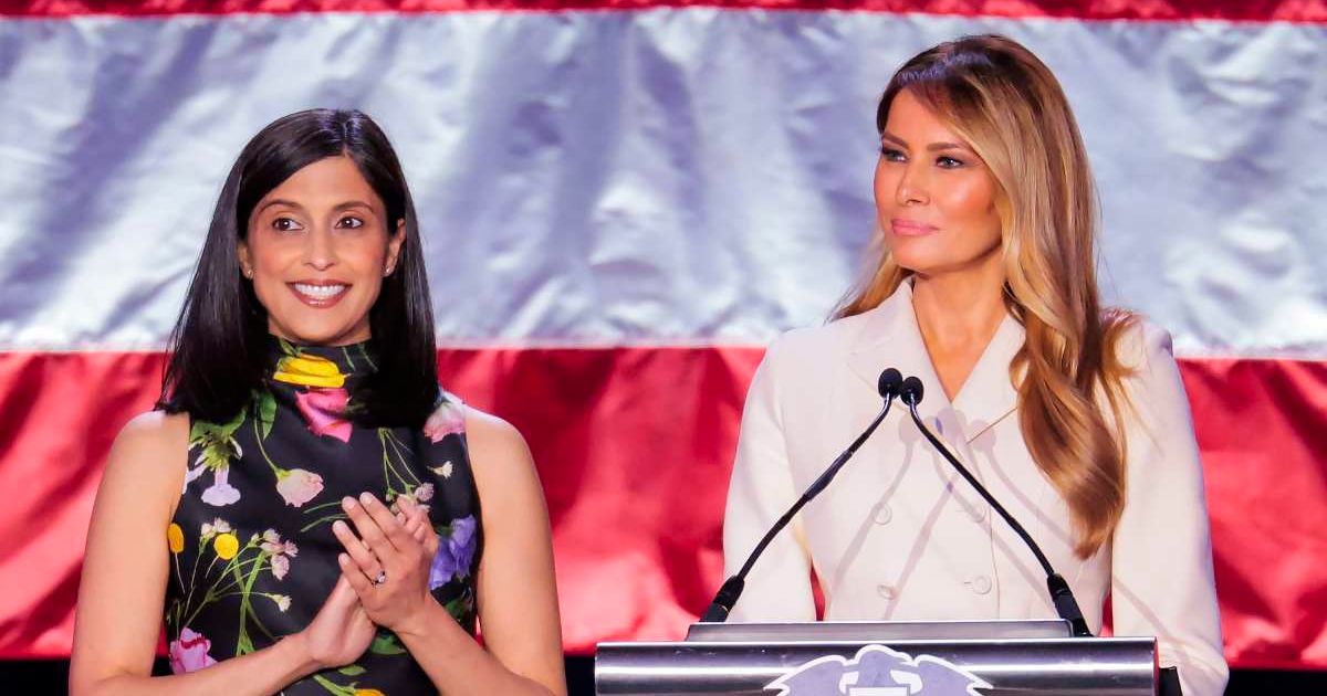 First Lady Melania Trump and Second Lady Usha Vance attend the 113th annual First Lady's Luncheon at the Washington Hilton on April 23, 2026 in Washington, DC (Heather Diehl/Getty Images)