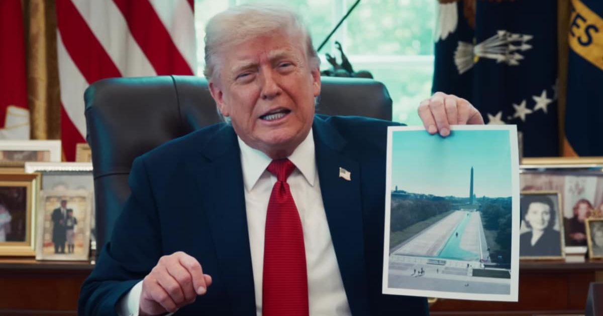 Donald Trump detailed a massive cost-cutting initiative to restore the Lincoln Memorial Reflecting Pool in just two weeks, claiming he slashed a $300 million bid to just $1.5 million for the revamp (Screengrab/The White House/ YouTube)