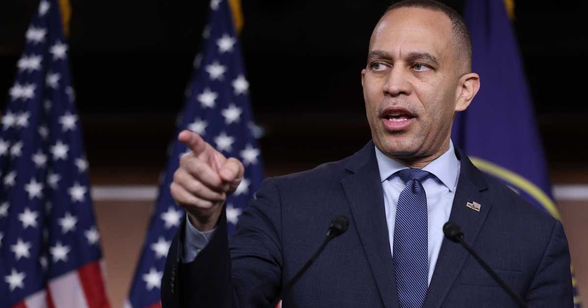 House Democratic Leader Hakeem Jeffries faced a tough question from a child during an event on April 23 (Getty Images)