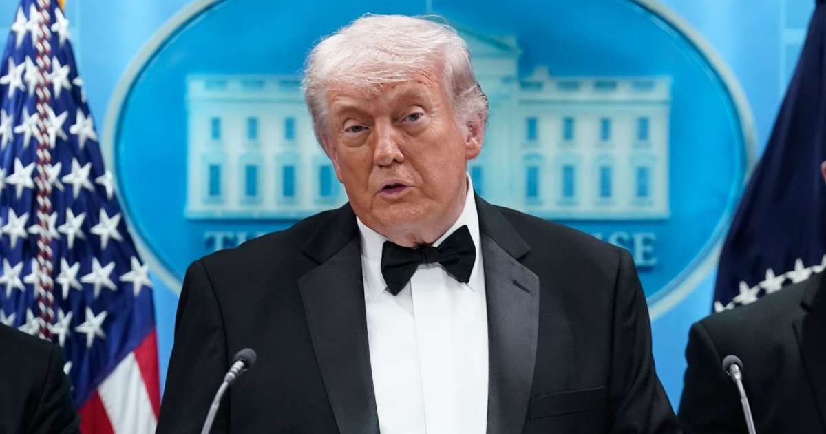 President Donald Trump spoke during a press conference after the WHCD shooting in Washington, DC (AP Photo/Jose Luis Magana)