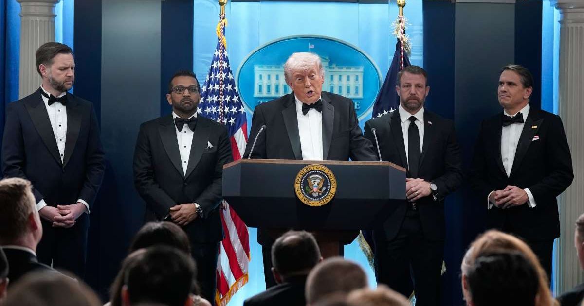 President Donald Trump addressed reporters after a shooting disrupted the White House Correspondents’ Dinner in Washington, DC (AP Images)