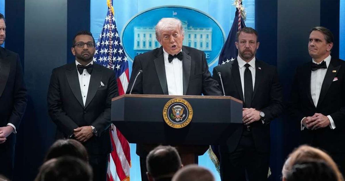 President Donald Trump speaks in the James Brady Press Briefing Room at the annual White House Correspondents' Association Dinner in Washington, April 25, 2026 (Getty Images)