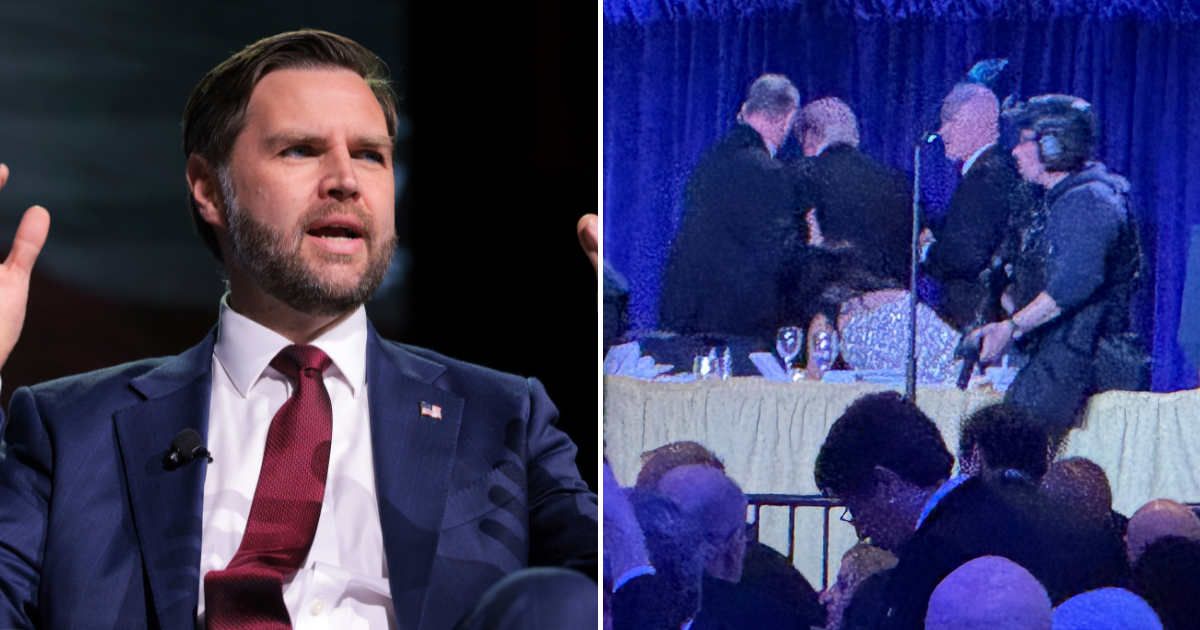 After the White House Correspondents Dinner shooting, claims spread that JD Vance was escorted before Donald Trump, sparking criticism (Getty Images, AP Photo)