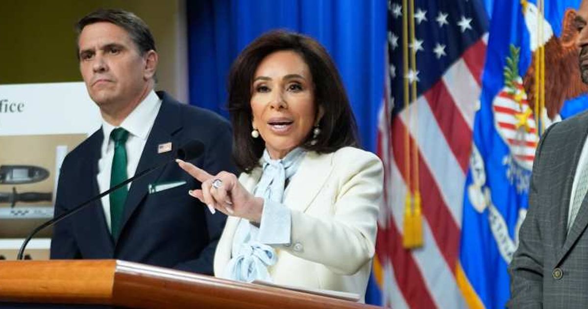 Jeanine Pirro speaks during a news conference at the Department of Justice on Monday, April 27, 2026, in Washington, DC (AP Photo/Manuel Balce Ceneta)