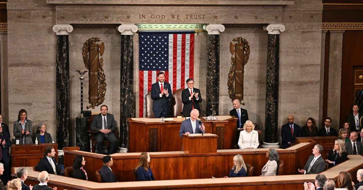 Vice President JD Vance and Speaker of the House Mike Johnson applaud following King Charles III's address to a joint meeting of Congress at the US Capitol on day two of the State Visit of King Charles III and Queen Camilla to the USA (Samir Hussein/WireI