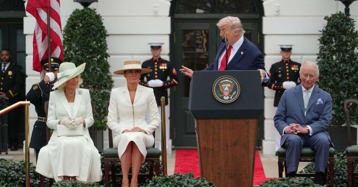 President Donald Trump joked to Melania Trump at a White House event for King Charles III and Queen Camilla their marriage won’t match his parents’ 63-year record (AP Photo/Alex Brandon)