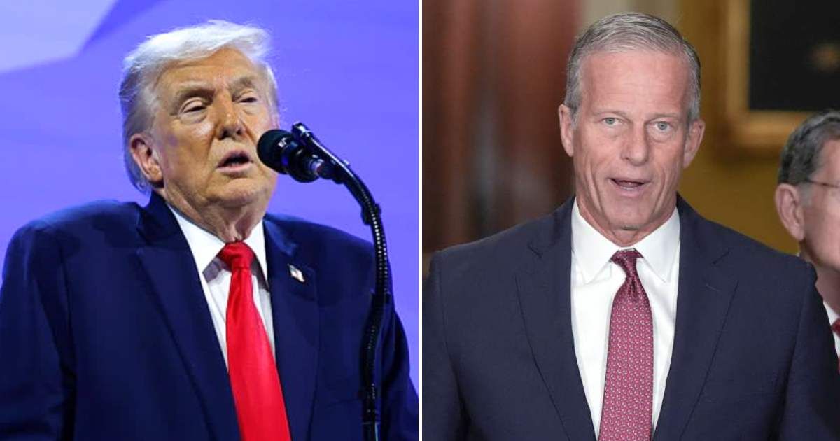A viral rumor circulating online claimed that Trump considered firing John Thune as Majority Leader (AP Photo/Mariam Zuhaib, Getty Images)