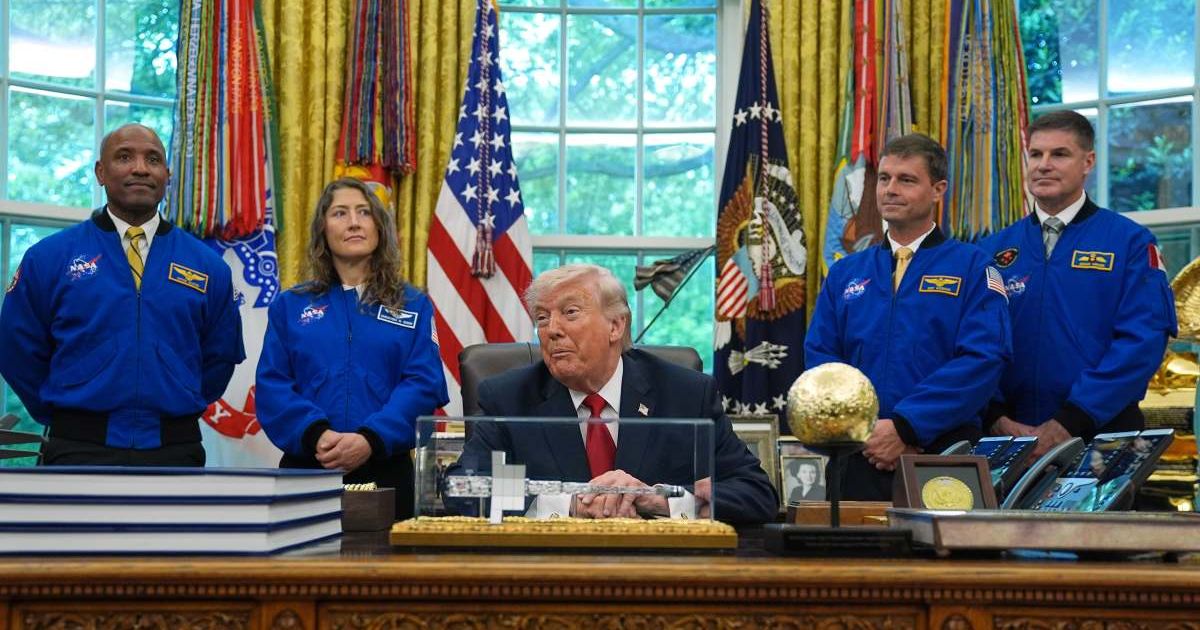 President Donald Trump met Artemis II astronauts in the Oval Office during a celebratory White House event (AP Photo/Matt Rourke)
