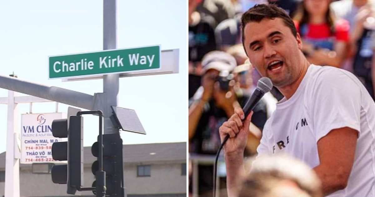 Republican Mayor Chi Charlie Nguyen of Westminster, California, officially unveiled new street signs for 'Charlie Kirk Way' on April 28, 2026 (X/@ronaldinho54321, Getty Images)
