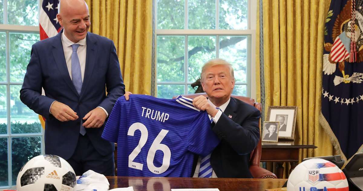 Donald Trump said he spoke with FIFA President Gianni Infantino about Iran’s participation in the 2026 World Cup while addressing the press in the Oval Office (Chip Somodevilla/Getty Images)