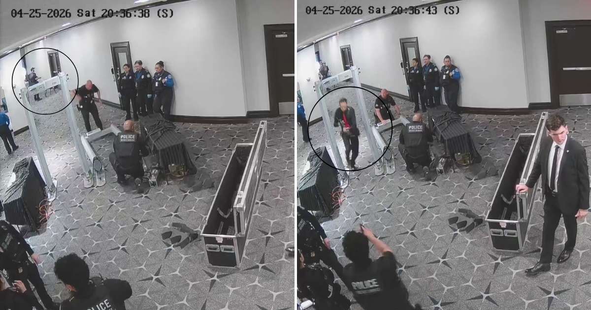 Surveillance from Washington Hilton highlighted a K9 warning moments before Cole Allen breached the perimeter and opened fire. Allen was later charged with attempted assassination and additional firearms offenses (Screengrab/@USAttyPirro/X)