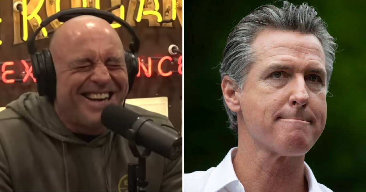 California Governor Gavin Newsom criticized Joe Rogan, claiming the host was afraid to have him on his show (Screengrab/ PowefulJRE/ YouTube, Getty Images)
