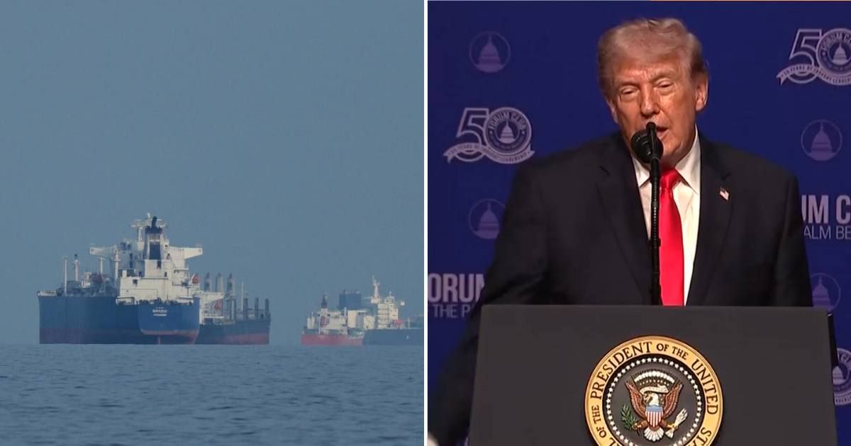 President Donald Trump compared the US Navy to ‘pirates’ for successfully carrying out Washington's naval blockade of Iranian ports while attending the Forum Club of the Palm Beaches Dinner (Getty Images, ACYN/X)