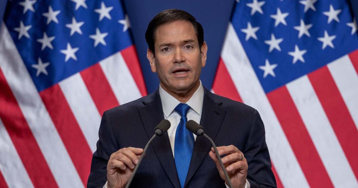 Secretary of State Marco Rubio addresses a joint press conference alongside Hungary’s Prime Minister Viktor Orbán in Budapest, February 16, 2026 (Photo by Janos Kummer/Getty Images)