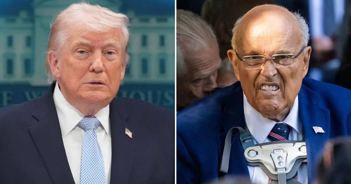 Trump slams 'radical left lunatics' following Rudy Giuliani’s hospitalization, claiming they 'fabricated stories' and 'cheated' while praising Giuliani for being 'right about everything' (AP Photo/Mark Schiefelbein/Getty Images)