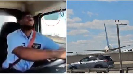 United Airlines Boeing 767 hits truck and highway light pole during Newark landing