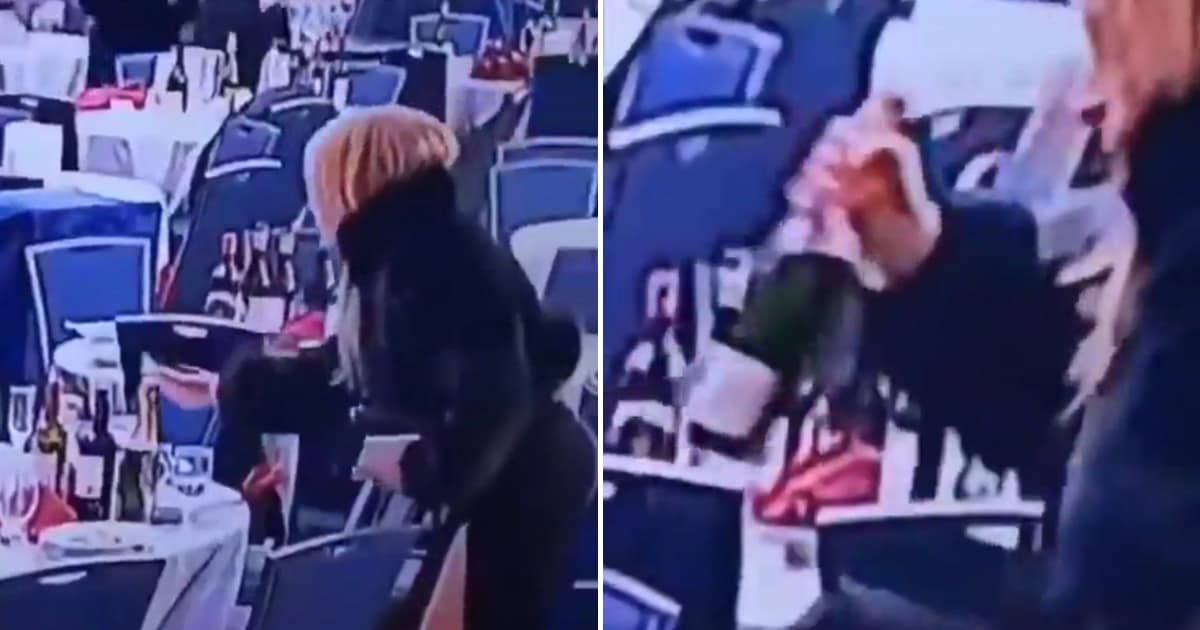 Days after the attempt on Donald Trump, a viral  video claimed Olga Stefanishyna stole a champagne bottle during the WHCD shooting  (@aleksthgrt/X)