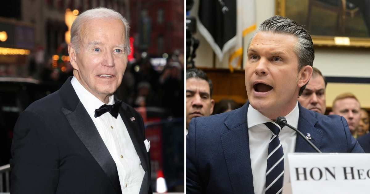 During Senate testimony on Donald Trump’s FY2027 defense budget, Pete Hegseth claimed Joe Biden deployed troops to polling stations (Getty Images, AP Photo)